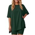 thumbnail image 2 of Short Sets Women 2 Piece Outfits Oversized T-Shirts Pocketed Cotton Shorts Matching Sets Sleepwear For Women, 2 of 8
