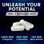 Extra Strength Nitric Oxide Booster - 3X Strength L-Arginine, Citrulline, Beta Alanine - Premium Nitric Booster Natural Energy, Muscle & Heart Support, Bottled in USA for Men & Women - 120 Capsules