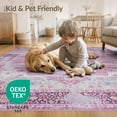 thumbnail image 4 of ODIKA 8'x10' Washable Area Rug Non-Shedding, Easy Care, Purple Vintage Plum Distressed Scroll Border Pink Mauve Boho for King Size Bedroom Under Bed, Master Suite, 4 of 7