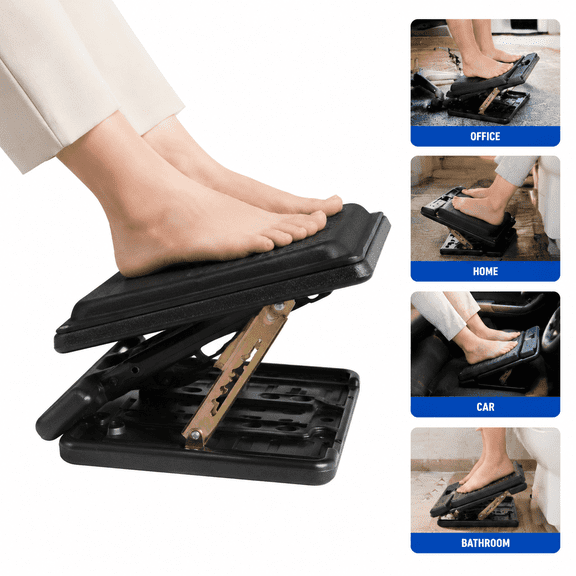 sunorchid Pro 15.7 in Adjustable Under-Desk Foot Rest with Removable Foam Cushion & Massage Design – 4-Level Height Adjustment, Ergonomic Support Leg Chair for Office, Home & Car Use, 15.7*12 in, BK