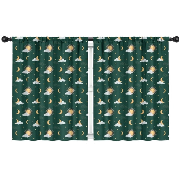 Blackout Kids Curtains,Green Sun Moon Cloud Pattern Childrens Insulated Curtains Set Of 2,Bedroom Essentials,Toddler Room Decor 42x54in(106x137cm)