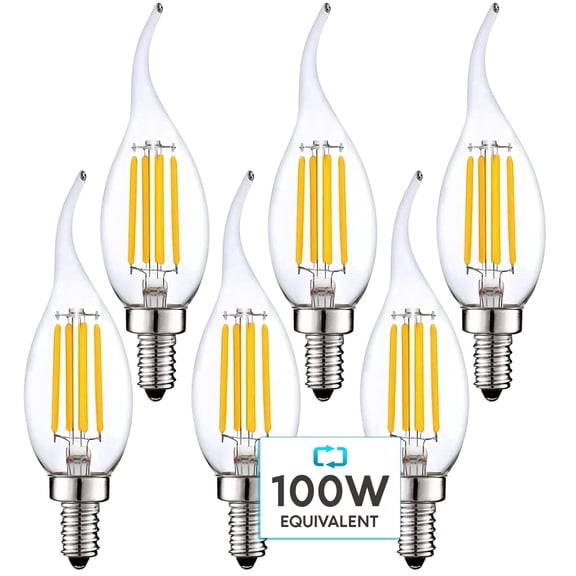 Luxrite 7W Candelabra LED Light Bulbs 100 Watt Equivalent 3500K Natural White 800 Lumens CA11 Dimmable Damp Rated E12 6-Pack
