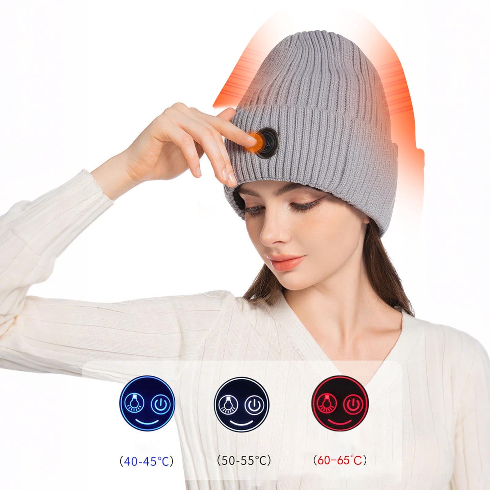 QQAMB Women Men Heated Beanie Hat,Electric Rechargeable Warm Winter Heated Fleece Cap