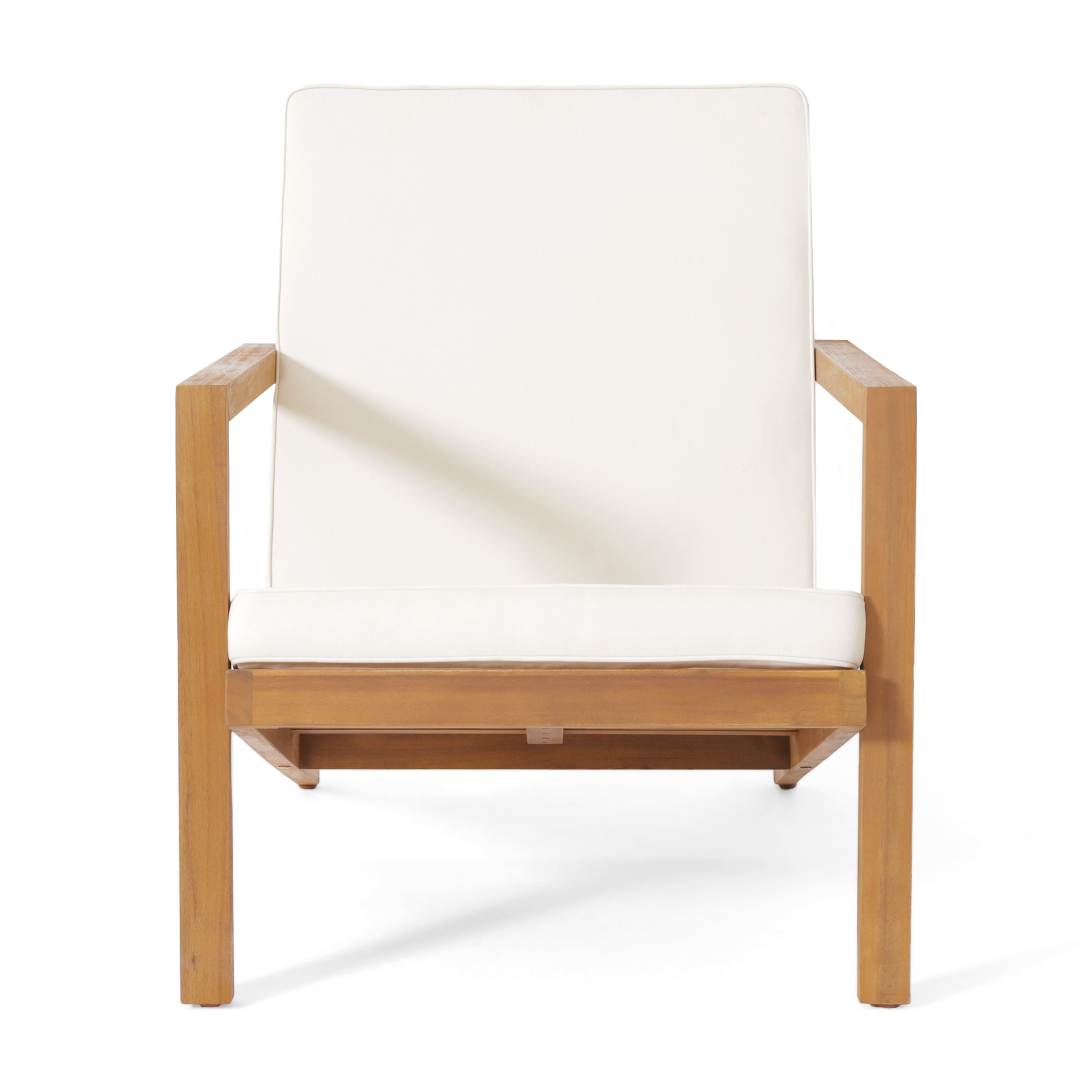 Outdoor 3 Piece Leisure Conversation Set, Acacia Wood Combined Furniture for Patio Garden, Teak and Cream