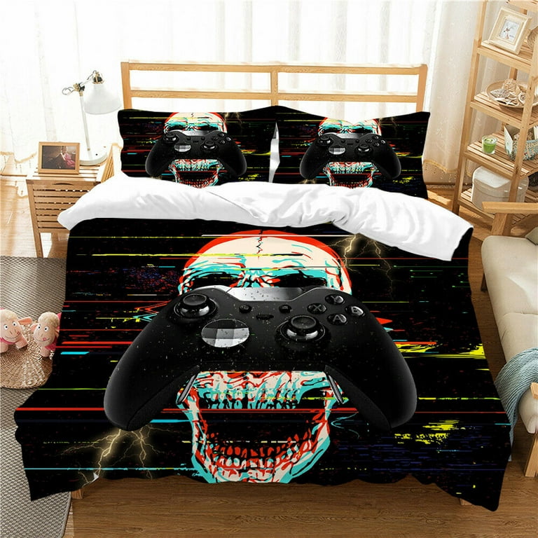 Home Modern Gamer And Skull Printed Adult Man Black Home Textiles New Cover  Duvet Bedding Bedroom Decoration,Twin (68x86) 