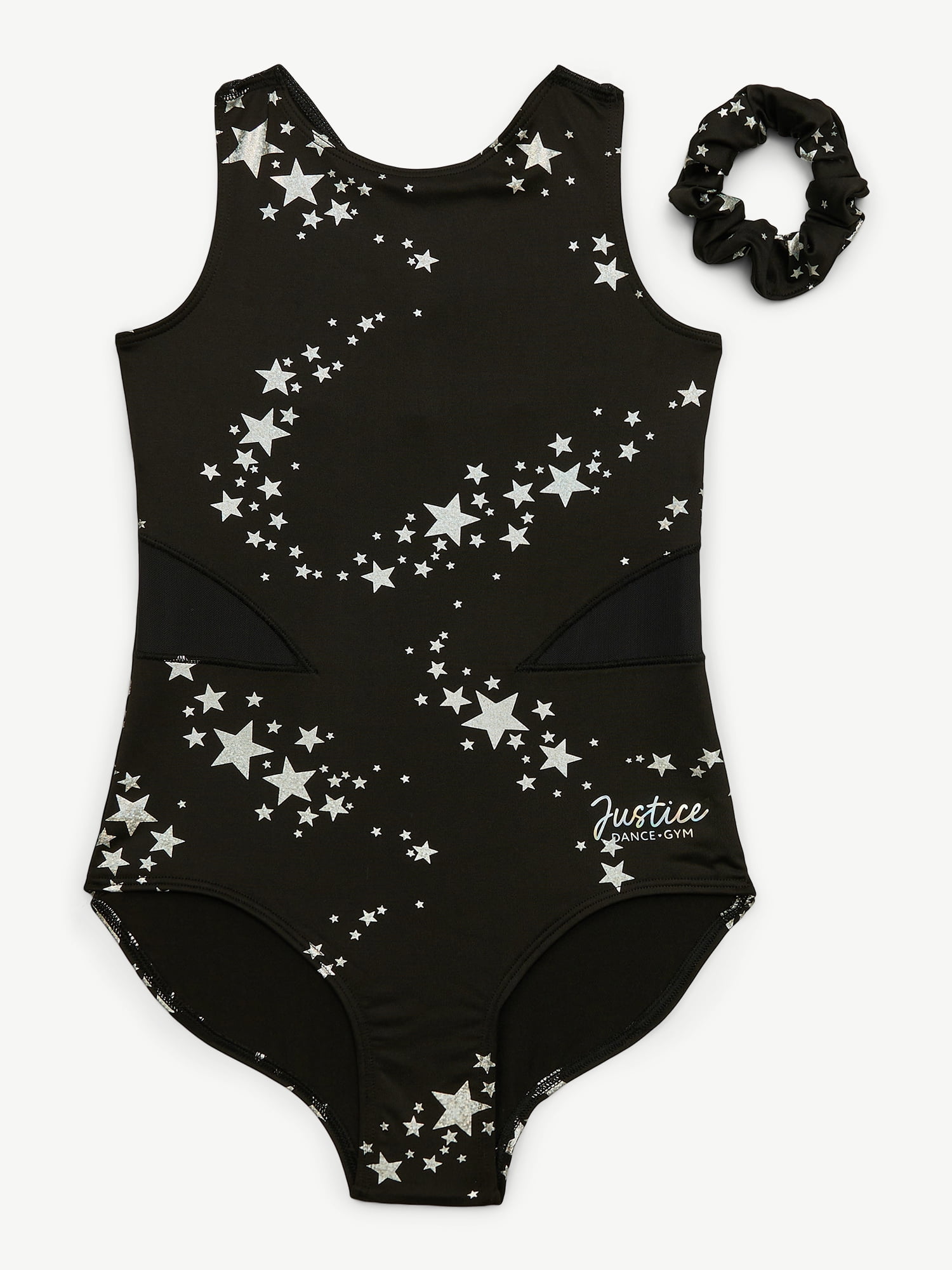Justice Celestial Foil Print Gymnastics Leotard for Girls with Scrunchie, Sizes XS-XL