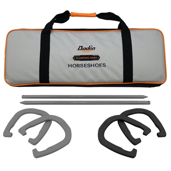 Baden Champions Steel Horseshoe Set with Stakes and Carrying Bag, Gray/Black