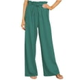 thumbnail image 3 of QUYUON Womens Leggings Clearance Casual Solid Cotton Linen Drawstring Elastic Waist Long Wide Leg Pants Palazzo Pants Women Casual Full Length Pant Leg Dressy Style P8733 Green M, 3 of 4