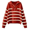thumbnail image 4 of Arlun Womens Quarter Zip Striped Sweaters Casual V Neck Long Sleeve Knit Collared Pullovers Loose Fit Comfy 2025 Winter Fall Fashion Sweater Tops Red One Size, 4 of 4