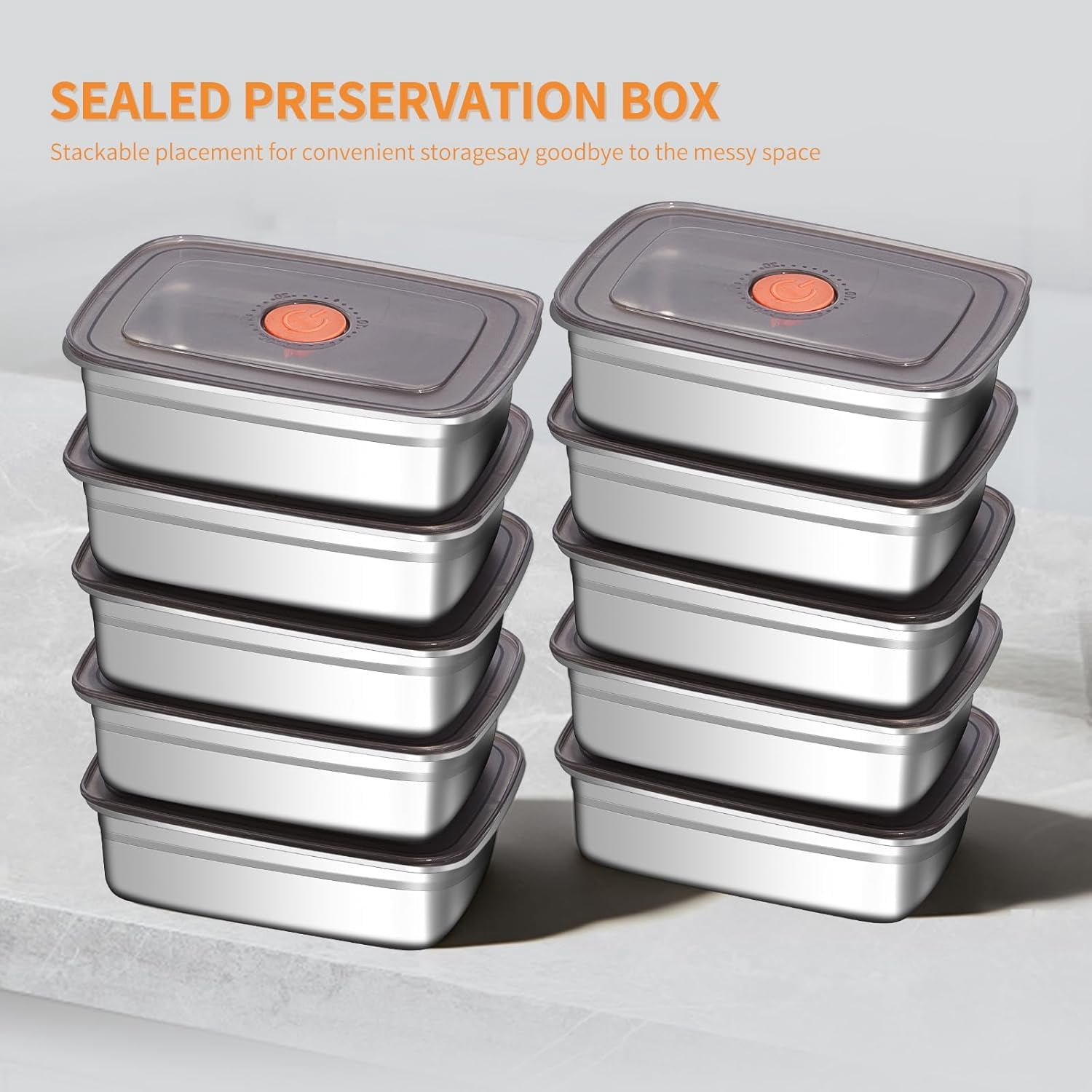 10 Pack 37oz Stainless Steel Food Storage Containers with Leak-Proof Lids, Stackable Meal Prep Lunch Boxes, BPA-Free, Dishwasher/Freezer Safe