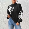 thumbnail image 2 of dGslk Women’s Long Sleeve Pullover Sweater with Mock Neck and Oversized Floral Pattern Soft Knit Casual Top for Autumn Winter Black L, 2 of 4