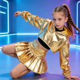 thumbnail image 5 of Kid Girls Metal Cropped Hoodie Y2k Glitter Hooded Sweatshirt Shiny Pullover, 5 of 6