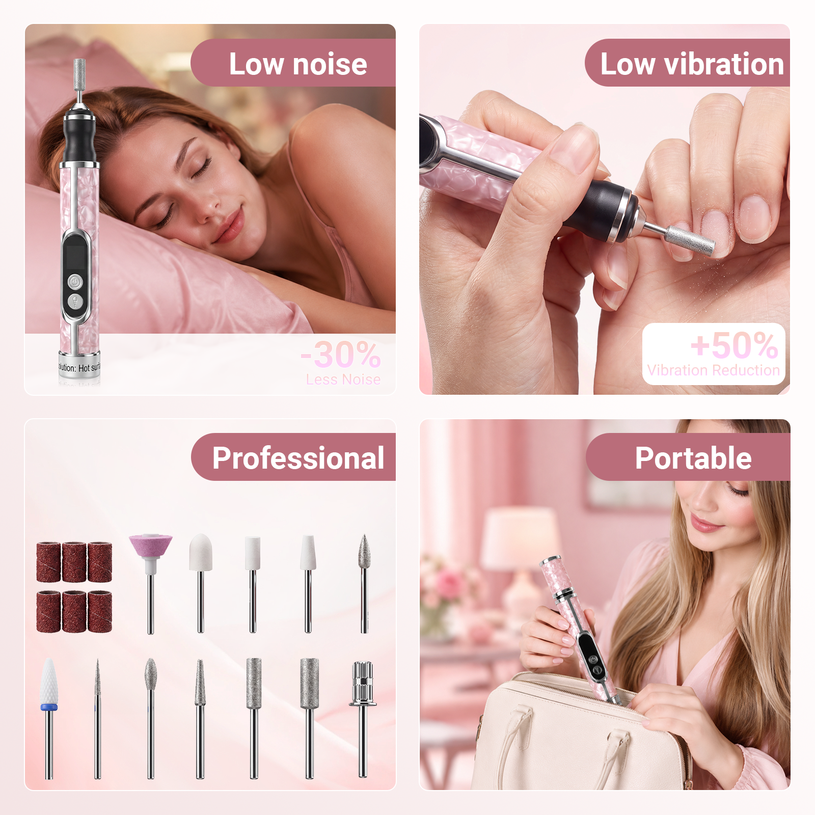 Shpavver Cordless Electric Nail Drill Kit, Pink photo 5