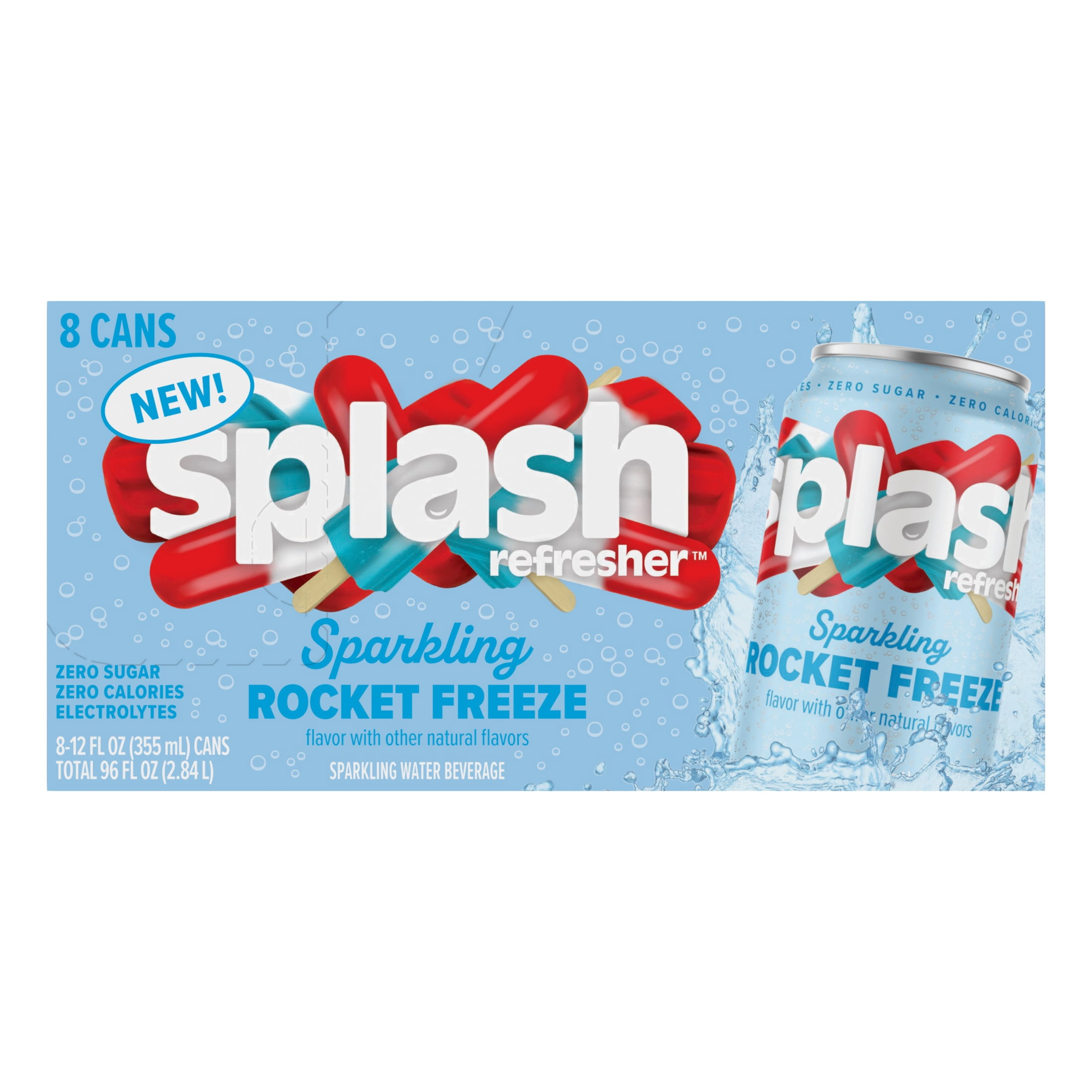 Splash Blast Sparkling Can, Rocket Freeze Flavor, 12 fl oz, 8-pack