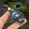 thumbnail image 2 of Natural Owyhee Opal, Moonstone Gemstone Copper Wire Wrap Pendant 2.76", 2 of 5