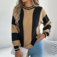 thumbnail image 6 of Uootdi Women's Striped Knit Sweater Crew Neck Long Sleeve Loose Fit Casual Pullover Fall Winter Fashion Knitwear Trendy Oversized Top Khaki Women Top, 6 of 6
