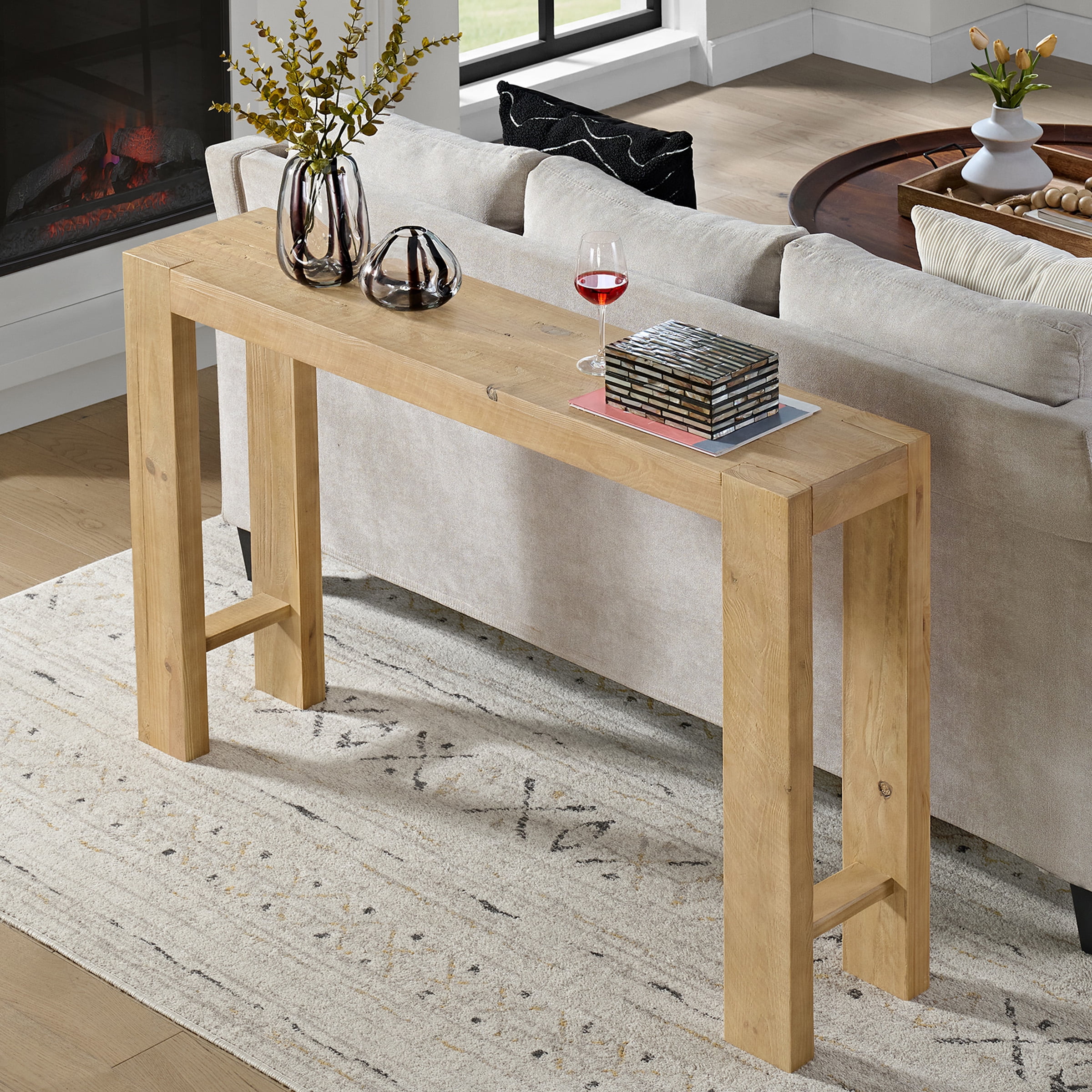 Alaterre Furniture Classic Solid Wood Console Table - 56in Modern Farmhouse Entryway Table, Lt Oak