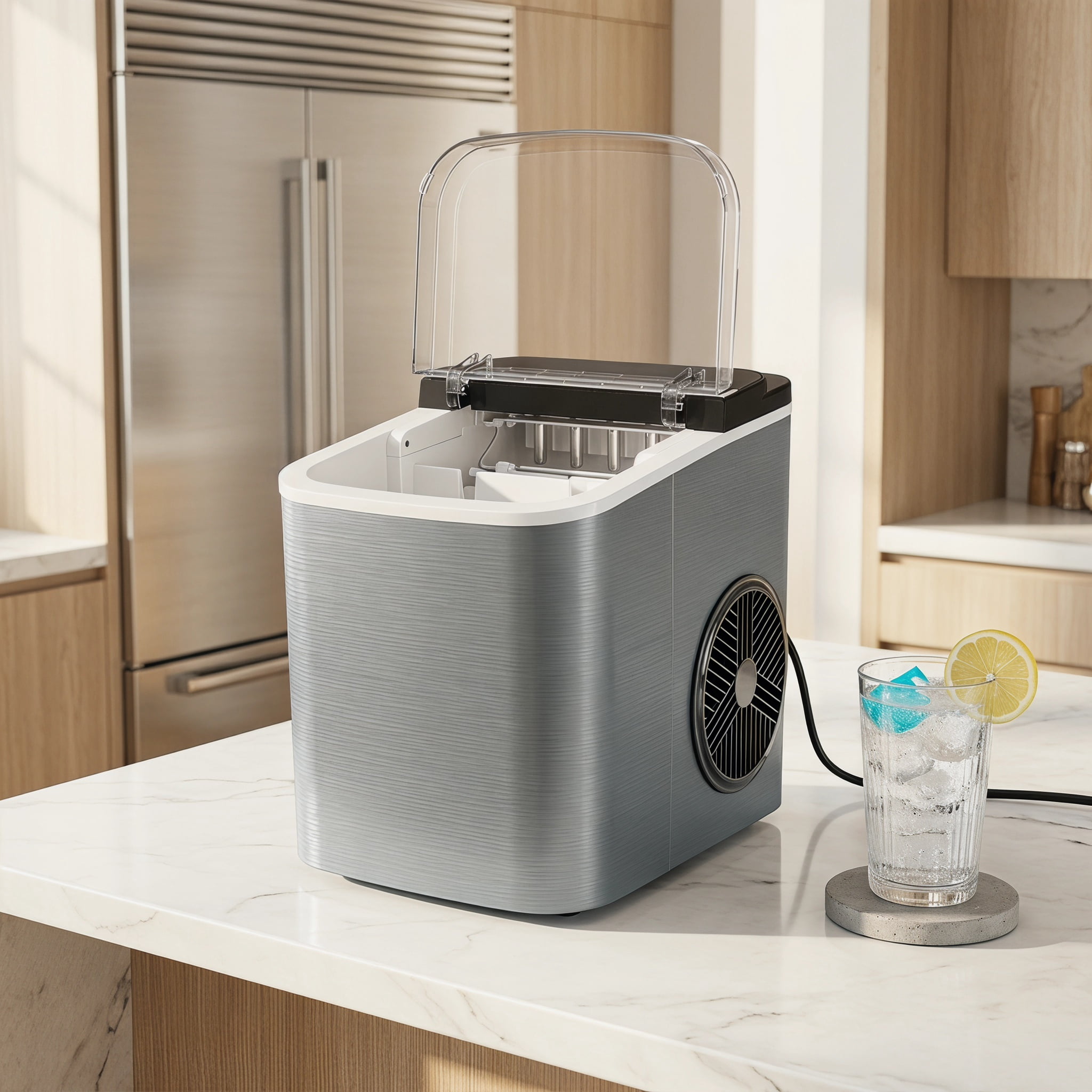 Portable Countertop Ice Maker 26LBS 24H Bullet Ice Machine 9 Cubes in 6 Mins Self Cleaning Ice Cube Maker with Basket Scoop for Home Kitchen Office RV
