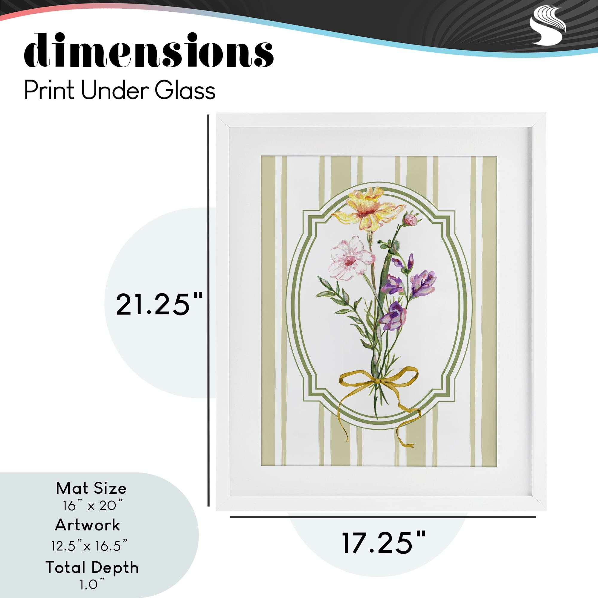 Vintage Wildflowers with Ribbon White Framed Print Under Glass, design by Adonna Ebrahimi
