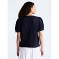thumbnail image 3 of Free Assembly Women's and Women's Plus Pineapple Cardigan Sweater with Short Puff Sleeves, Lightweight, Sizes XS-4X, 3 of 4