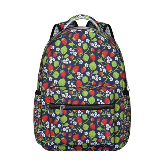 Black Strawberry Plants Fruit Backpack for School,Cute School Bag,Schoolbag with Adjustable Shoulder Straps & Padded Back,15.3"x11"x7.1".