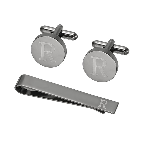 Uxcell Cuff Links, Initial Tie Clip and Cufflink Set for Men Classic Copper, Letter R(Black)