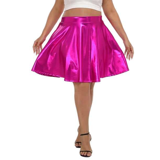 HDE Plus Size Shiny Metallic Skater Skirt High Waisted Holographic