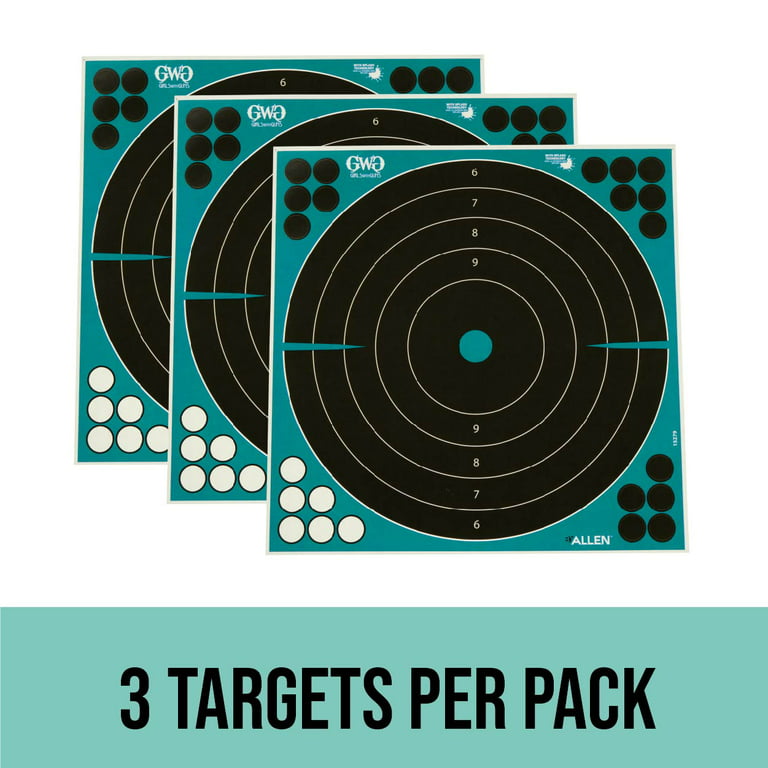 Girls with Guns Adhesive Splash Reactive Paper Shooting Targets, Bullseye,  12.5W x 12.5H, 3-Pack, 0.3 lb, Black/Teal 