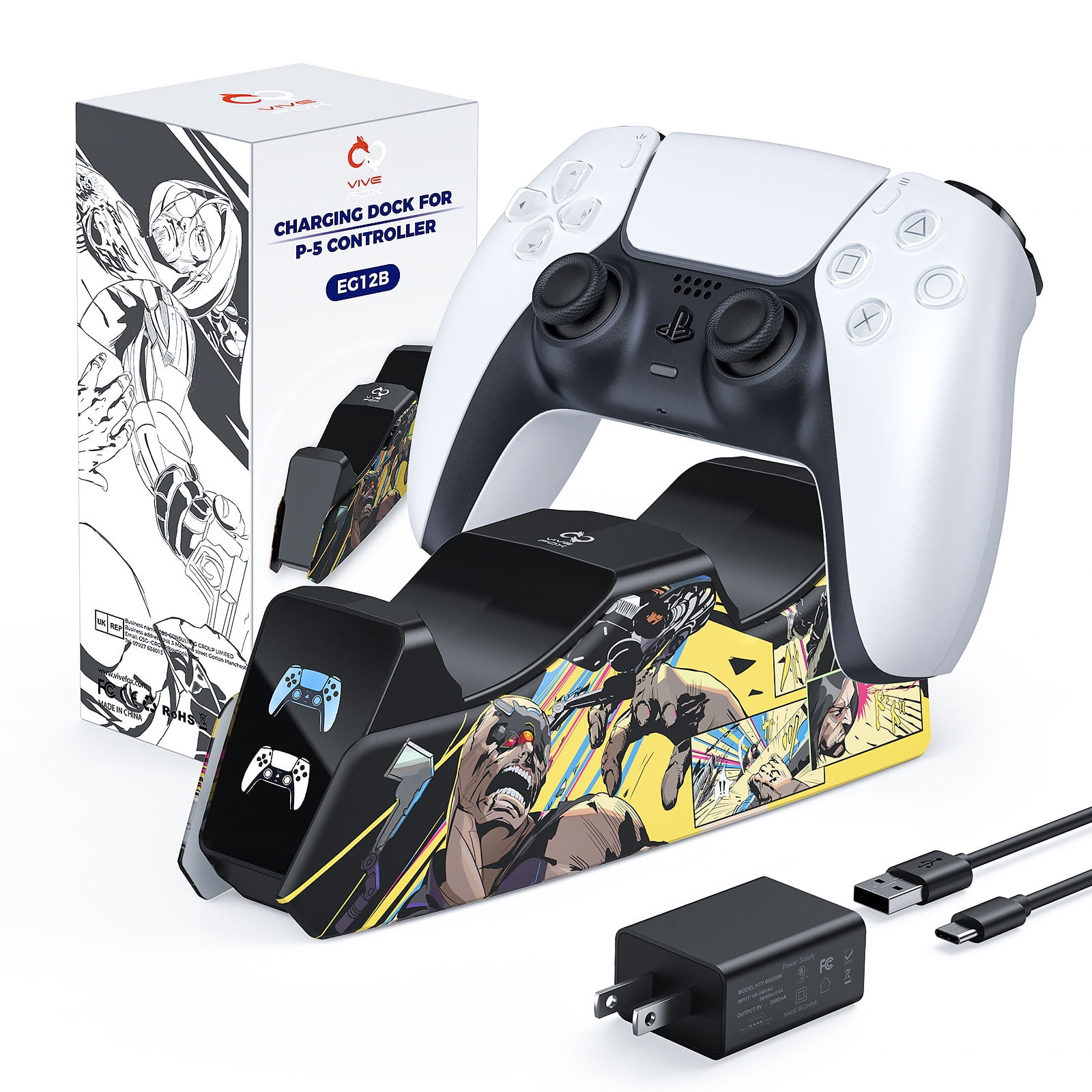 PS5 Charging Station, PS5 Controller Charger Station for Dualsense Controller, Vivefox Playstation 5 Dual Controller Charging Stand, Docking Station
