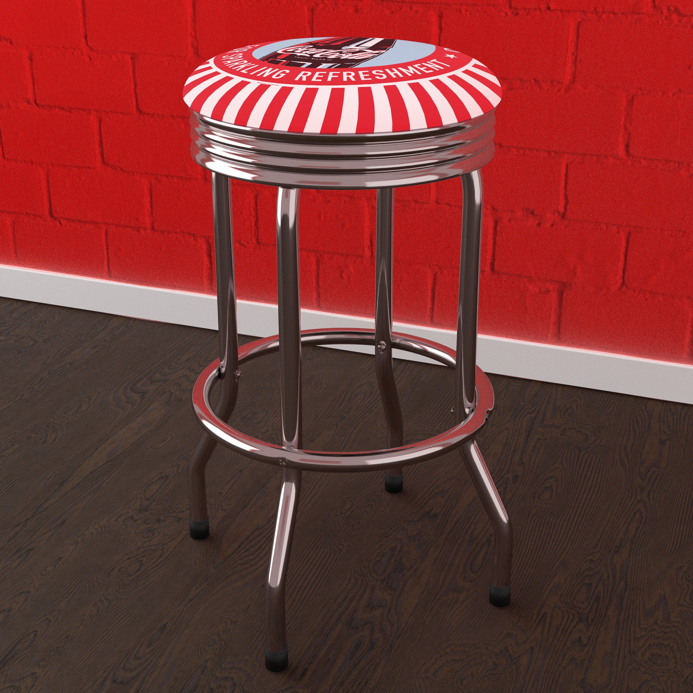 Trademark Gameroom Coca-Cola Drink It Ice Cold for Sparkling Refreshment Bottle Art Chrome Ribbed Barstool