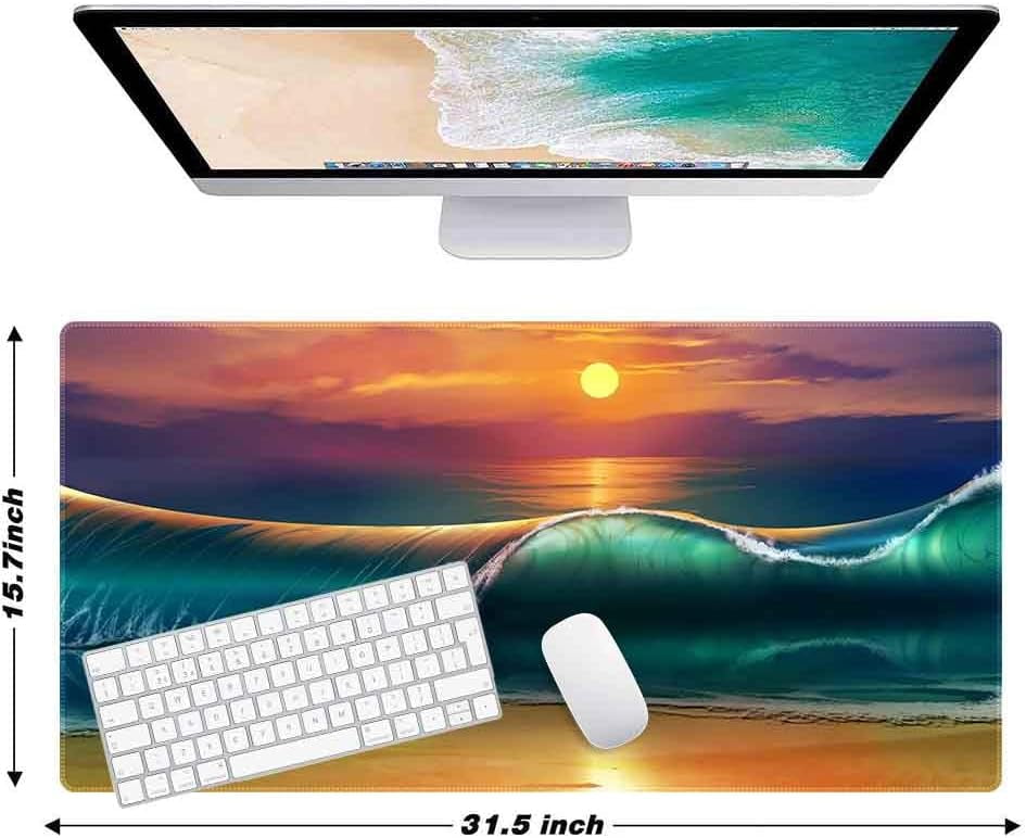 Large Mouse Pads for Desk,Gaming Mouse Pad,Sunset River Landscape Non-Slip Rubber Base Extended Mousepad,XXL Keyboard Mouse Mat,Computer Keyboard Desk Pad with Stitched Edges,31.5X15.75inch