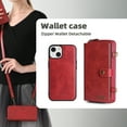 thumbnail image 4 of ELEHOLD Leather Wallet Case for iPhone 15 Plus 6.7" with Large Capacity 13 Card Slots Zipper Pocket Kickstand Magnetic Detachable Case Crossbody Shoulder Strap Shockproof Protective Cover,Red, 4 of 8