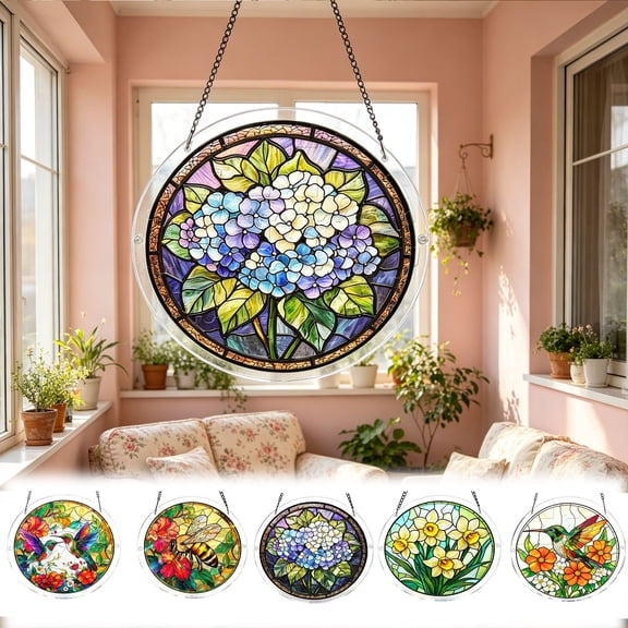AZXY 83 Piece Acrylic Puzzle Suncatcher, Stained Glass Window Hanging Decor, Suncatchers for Windows Hanging Crystal Sun Catcher Indoor Outdoor Garden Craft Gift