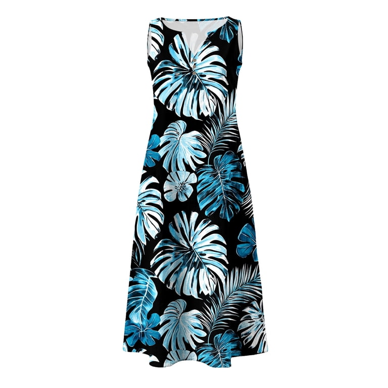 ladies mix dress Ayolanni Hawaii Women Summer Dresses Floral Sleeveless V-Neck Beach Maxi Holiday Off the Shoulder Fitted Waist Sundress Multicolor XL Color
