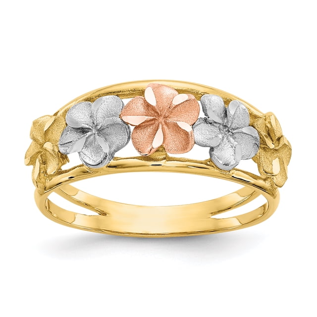 14k Two Tone Gold Flower Ring Leaf