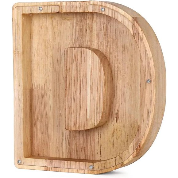 Chris.W Wooden Piggy Bank, A-Z Letters Coin Bank Money Bank, Alphabet Money Bank Initials Bank, Creative Money Jar Gifts, Christmas Birthday Gift, Bedroom Living Room Home Decoration Ornaments (D)