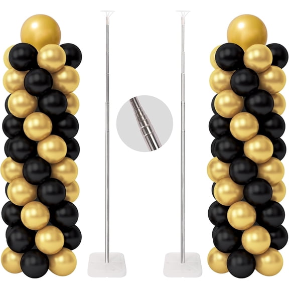 Balloon Column Stand Kit, Set of 2, 6.6ft Height Adjustable Column Kit, Metal Telescopic Pillar Balloon Stand, Birthday Party, Graduation, Wedding Christmas Decorations, White and Silver