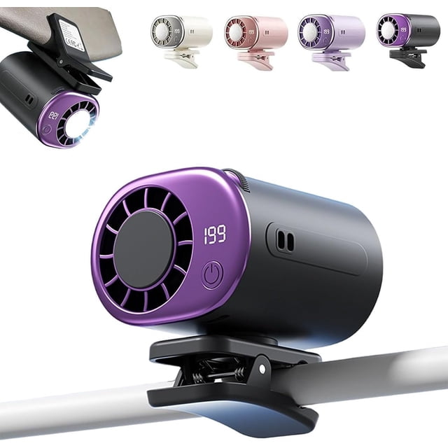2026 Car Clip on Air Conditioner Fan with LED Display - 360° Rotation, 199 Speeds Adjustable, 16℃ Semi-Cooling Wide Clamp Detachable, USB Rechargeable (Black)