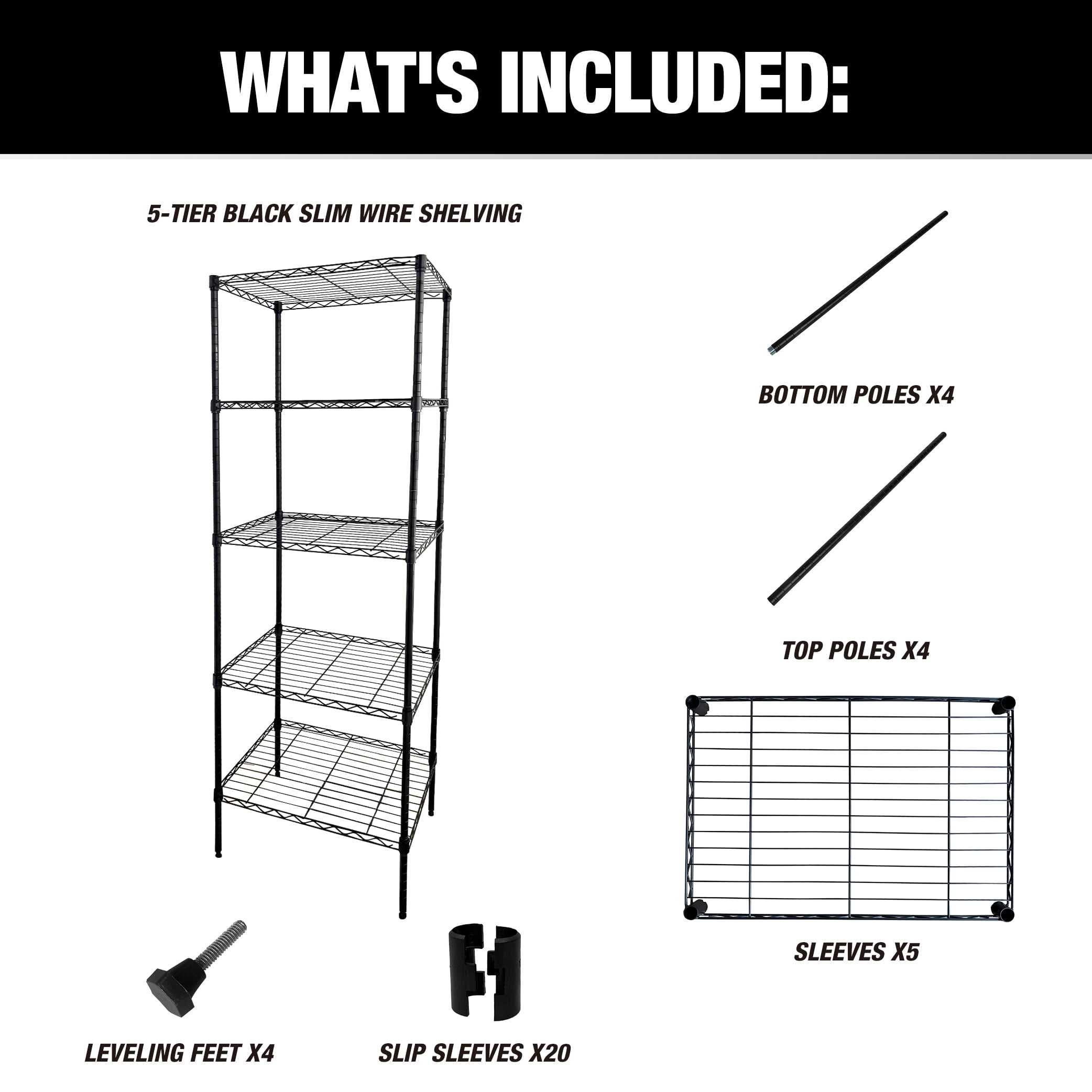WorkPro 5-Tier Black Slim Wire Shelving