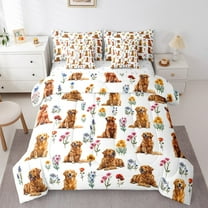 Erosebridal Cute Golden Retriever Bedding Twin Size, Pet Dog Theme Comforter Sets with Sheets, Blossom Flower Duvet Set, Ultra Soft Bedroom Decorative, Reversible 7-Piece