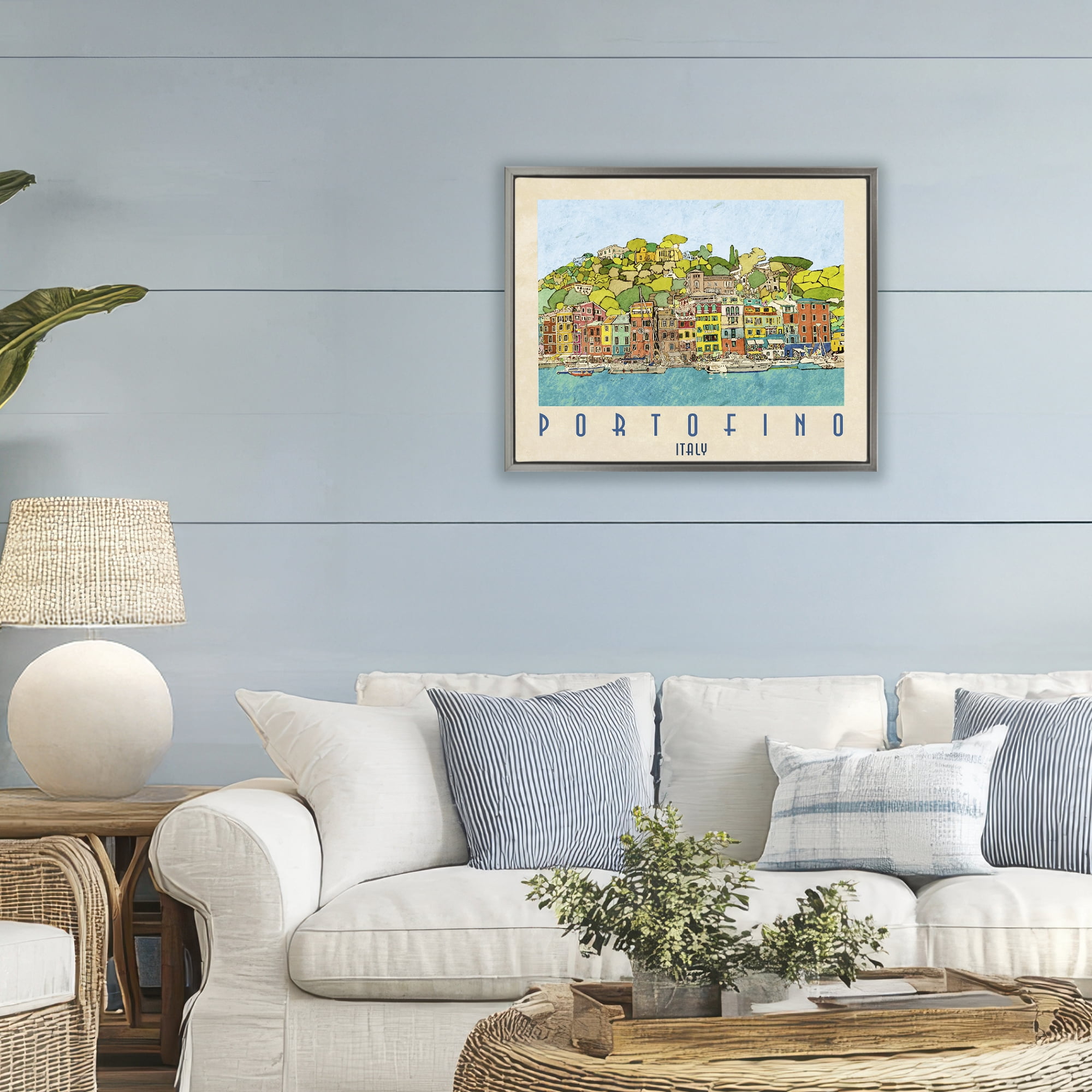 Stupell Industries Portofino Architecture Poster Gray Framed Floater Canvas Wall Art, design by Ynon Mabat