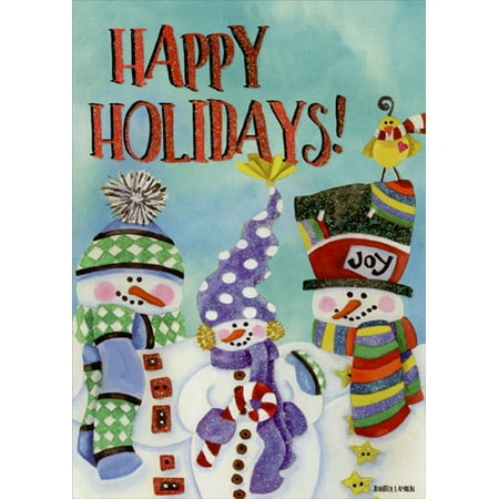 Christmas Cards With Birds LPG Greetings Happy Holidays Snowmen and Bird : Jennifer Lambein Box of 14 Deluxe Glitter Christmas Cards ()