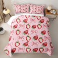 thumbnail image 2 of Erosebridal Fruit Strawberry Quilt King, Girls Bowknot Bow King Coverlet Set, 3 Pieces 1 Quilt and 2 Pillowcases, 2 of 7