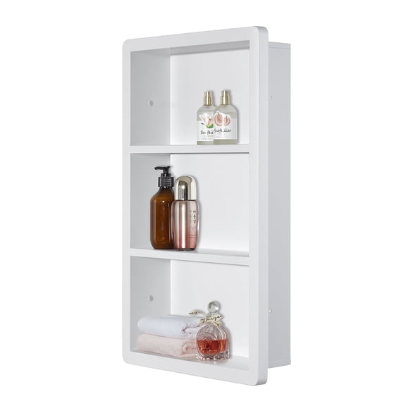 Recessed Medicine Cabinet No Mirror - 14x24 Bathroom Storage Wall Cabinet with 2 Shelves, 304 Stainless Steel Shower Niche, Matte White Waterproof for Bathroom, Toilet, Vanity