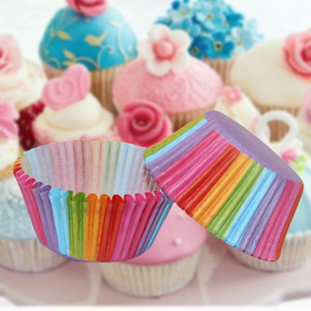 Mini Skater 100Pcs Standard Size Paper Baking Cups Rainbow Cupcake Liners  for Wedding Birthday Party Muffins Cupcakes Cake Balls and Candies