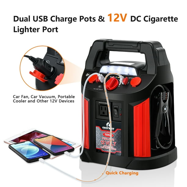 Costway Jump Starter 1500A peak Air Compressor Power Bank Charger w/ LED  Light & DC Outlet