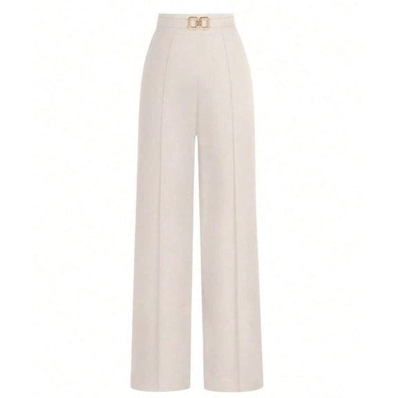 Wide Leg Pants Women Straight Elastic High Waisted Work Slacks Business Casual Pleated Dress Pants Trousers Beige XL