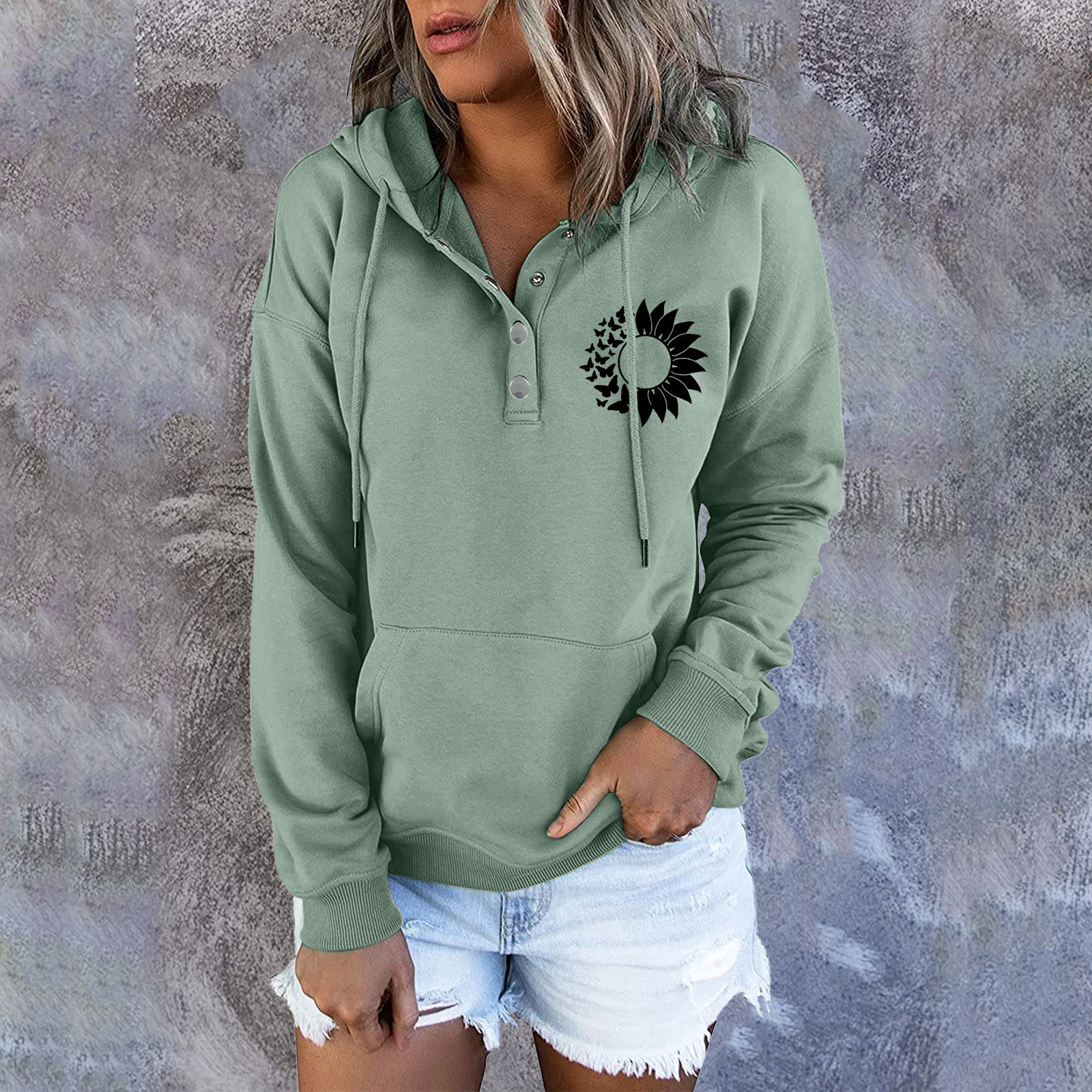 round neck hooded sweatshirt for women