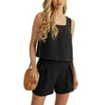 thumbnail image 3 of JWD Women's 2 Piece Square Neck Sleeveless Shorts Casual Set Women's Summer Top Black S, 3 of 10