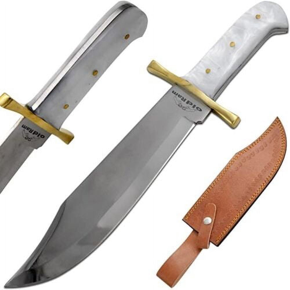 15" Classic Bowie Hunting Knife White Pearl Handle With Brass Cross Guard